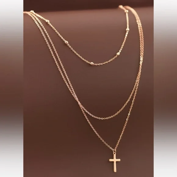 New 18k Gold Plated Layered Cross Necklace Dainty Faith Jewelry - Picture 1 of 2